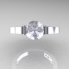 Modern 14K White Gold Luxurious and Simple Engagement Ring or Wedding Ring with a 1.0 Ct White Sapphire Center Stone R668-14KWGWS-3
