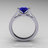 Modern 14K White Gold Luxurious and Simple Engagement Ring or Wedding Ring with a 1.0 Ct Blue Sapphire Center Stone R668-14KWGBS-2