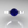 Modern 14K White Gold Luxurious and Simple Engagement Ring or Wedding Ring with a 1.0 Ct Blue Sapphire Center Stone R668-14KWGBS-3