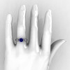 Modern 14K White Gold Luxurious and Simple Engagement Ring or Wedding Ring with a 1.0 Ct Blue Sapphire Center Stone R668-14KWGBS-4