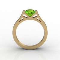 Modern 14K Yellow Gold Elegant and Luxurious Engagement Ring or Wedding Ring with a Peridot Center Stone R667-14KYGPE-1