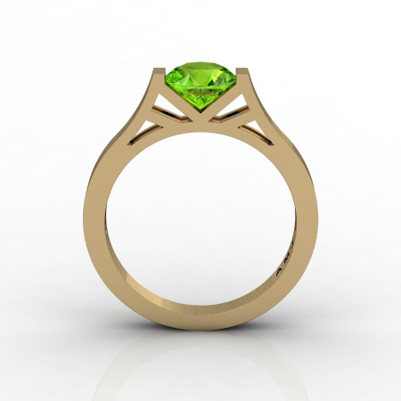 Modern 14K Yellow Gold Elegant and Luxurious Engagement Ring or Wedding Ring with a Peridot Center Stone R667-14KYGPE-1