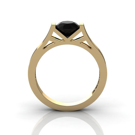 Modern 14K Yellow Gold Elegant and Luxurious Engagement Ring or Wedding Ring with a Black Diamond Center Stone R667-14KYGBD-1