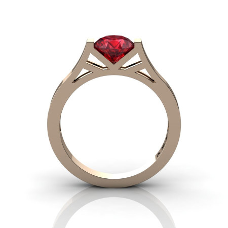 Modern 14K Rose Gold Elegant and Luxurious Engagement Ring or Wedding Ring with a Ruby Center Stone R667-14KRGR-1