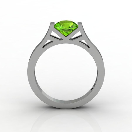 Modern 14K White Gold Elegant and Luxurious Engagement Ring or Wedding Ring with a Peridot Center Stone R667-14KWGPE-1