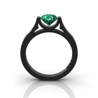 14K Black Gold Elegant and Modern Wedding or Engagement Ring for Women with an Emerald Center Stone R665-14KBGEM-1
