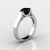 14K White Gold Elegant and Modern Wedding or Engagement Ring for Women with a Black Diamond Center Stone R665-14KWGBD-2