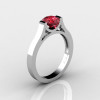 14K White Gold Elegant and Modern Wedding or Engagement Ring for Women with a Ruby Center Stone R665-14KWGR-2
