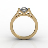 Modern 14K Yellow Gold Elegant and Luxurious Engagement Ring or Wedding Ring with a White Sapphire Center Stone R667-14KYGWS-1