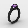 14K Black Gold Elegant and Modern Wedding or Engagement Ring for Women with an Amethyst Center Stone R665-14KBGAM-2