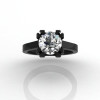 Modern 14K Black Gold Gorgeous Solitaire Bridal Ring with a 2.0 Carat White Sapphire Center Stone R66N-BGWS-3