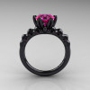 Nature Inspired 14K Black Gold 2.0 Carat Pink Sapphire Organic Design Bridal Solitaire Ring R670s-14KBGPS-2