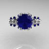 Nature Inspired 14K White Gold 2.0 Carat Blue Sapphire Organic Design Bridal Solitaire Ring R670s-14KWGBS-3