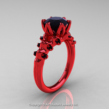 Nature Inspired 14K Red Gold 2.0 Carat Black Diamond Organic Design Bridal Solitaire Ring R670s-14KRGBD-1