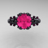 Nature Inspired 14K Black Gold 2.0 Carat Pink Sapphire Organic Design Bridal Solitaire Ring R670s-14KBGPS-3
