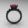 Nature Inspired 14K Matte Black Gold 2.0 Carat Pink Sapphire Organic Design Bridal Solitaire Ring R670s-14KMBGPS-2