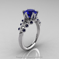 Nature Inspired 14K White Gold 2.0 Carat Blue Sapphire Organic Design Bridal Solitaire Ring R670s-14KWGBS-1