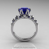 Nature Inspired 14K White Gold 2.0 Carat Blue Sapphire Organic Design Bridal Solitaire Ring R670s-14KWGBS-2