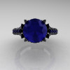 14K Black Gold French Vintage 3.0 Ct Blue Sapphire Solitaire and Wedding Ring Bridal Set R401S-14KBBS-4