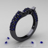 14K Black Gold French Vintage 3.0 Ct Blue Sapphire Solitaire and Wedding Ring Bridal Set R401S-14KBBS-2