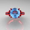 Classic French 14K Red Gold 3.0 Ct Blue Topaz Solitaire Wedding Ring R401-14KRGBT-3