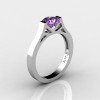 Modern 14K White Gold 1.0 Ct Luxurious Engagement Ring or Wedding Ring with an Amethyst Center Stone R667-14KWGAM-2