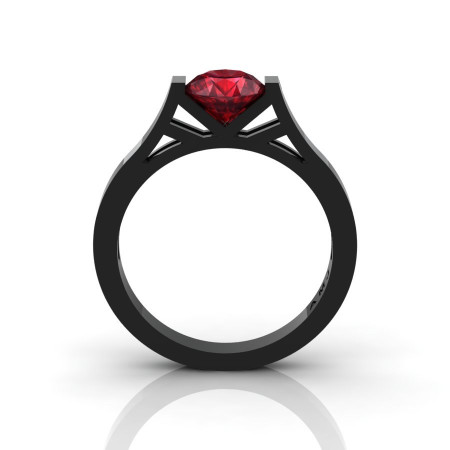 Modern 14K Black Gold 1.0 Ct Gorgeous Engagement Ring or Wedding Ring with a Ruby Center Stone R667-14KBGR-1