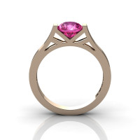 Modern 14K Rose Gold 1.0 Ct Luxurious Engagement Ring or Wedding Ring with a Pink Sapphire Center Stone R667-14KRGPS-1