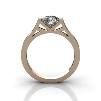 Modern 14K Rose Gold 1.0 Ct Luxurious Engagement Ring or Wedding Ring with a White Sapphire Center Stone R667-14KRGWS-1