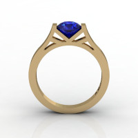 Modern 14K Yellow Gold 1.0 Ct Luxurious Engagement Ring or Wedding Ring with a Blue Sapphire Center Stone R667-14KYGBS-1