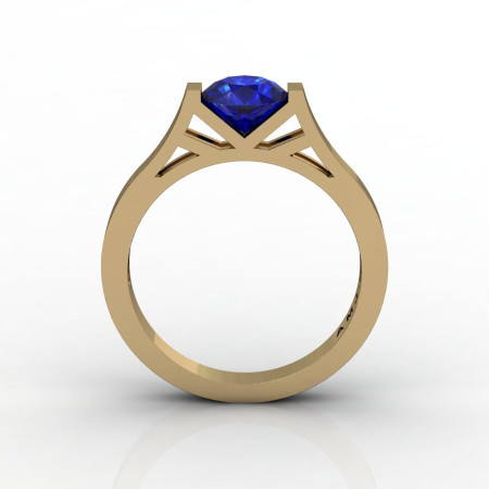 Modern 14K Yellow Gold 1.0 Ct Luxurious Engagement Ring or Wedding Ring with a Blue Sapphire Center Stone R667-14KYGBS-1