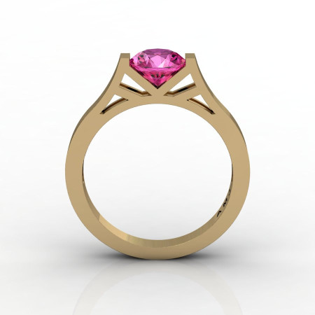 Modern 14K Yellow Gold 1.0 Ct Luxurious Engagement Ring or Wedding Ring with a Pink Sapphire Center Stone R667-14KYGPS-1