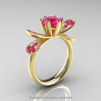 14K Yellow Gold 1.0 Ct Pink Sapphire Diamond Nature Inspired Engagement Ring Wedding Ring R671-14KYGDPS-1