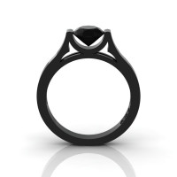 14K Black Gold Elegant and Modern Wedding or Engagement Ring for Women with a Black Diamond Center Stone R665-14KBGBD-1