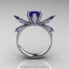 14K White Gold 1.0 Ct Blue Sapphire Diamond Nature Inspired Engagement Ring Wedding Ring R671-14KWGDBS-2