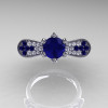 14K White Gold 1.0 Ct Blue Sapphire Diamond Nature Inspired Engagement Ring Wedding Ring R671-14KWGDBS-3