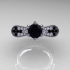 14K White Gold 1.0 Ct Black and White Diamond Nature Inspired Engagement Ring Wedding Ring R671-14KWGDBD-3