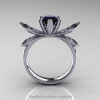 14K White Gold 1.0 Ct Black and White Diamond Nature Inspired Engagement Ring Wedding Ring R671-14KWGDBD-2