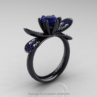 14K Black Gold 1.0 Ct Blue Sapphire Diamond Nature Inspired Engagement Ring Wedding Ring R671-14KBGDBS-1