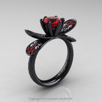 14K Black Gold 1.0 Ct Rubies Diamond Nature Inspired Engagement Ring Wedding Ring R671-14KBGDR-1
