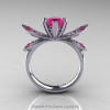 14K White Gold 1.0 Ct Pink Sapphire Diamond Nature Inspired Engagement Ring Wedding Ring R671-14KWGDPS-2