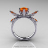 14K White Gold 1.0 Ct Orange Sapphire Diamond Nature Inspired Engagement Ring Wedding Ring R671-14KWGDOS-2