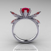 14K White Gold 1.0 Ct Rubies Diamond Nature Inspired Engagement Ring Wedding Ring R671-14KWGDR-2