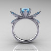 14K White Gold 1.0 Ct Aquamarine Diamond Nature Inspired Engagement Ring Wedding Ring R671-14KWGDAQ-2