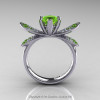 14K White Gold 1.0 Ct Peridot Diamond Nature Inspired Engagement Ring Wedding Ring R671-14KWGDP-2