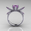 14K White Gold 1.0 Ct Lilac Amethyst Diamond Nature Inspired Engagement Ring Wedding Ring R671-14KWGDLAM-2