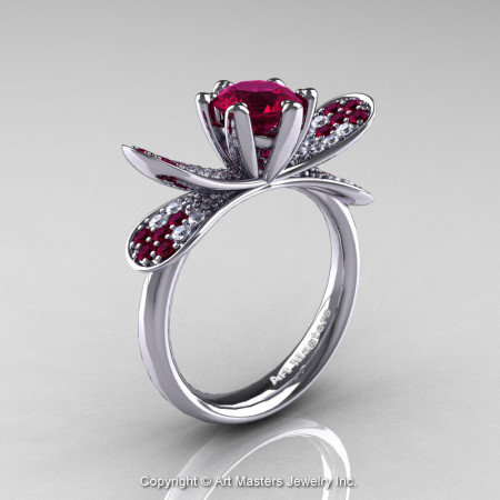 14K White Gold 1.0 Ct Garnet Diamond Nature Inspired Engagement Ring Wedding Ring R671-14KWGDG-1