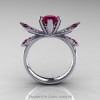 14K White Gold 1.0 Ct Garnet Diamond Nature Inspired Engagement Ring Wedding Ring R671-14KWGDG-2