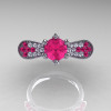 14K White Gold 1.0 Ct Pink Sapphire Diamond Nature Inspired Engagement Ring Wedding Ring R671-14KWGDPS-3