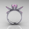 14K White Gold 1.0 Ct Light Pink Sapphire Diamond Nature Inspired Engagement Ring Wedding Ring R671-14KWGDLPS-2